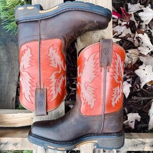 Ariat Kid's WorkHog Boots - Dark Brown and Orange size 13 NWT